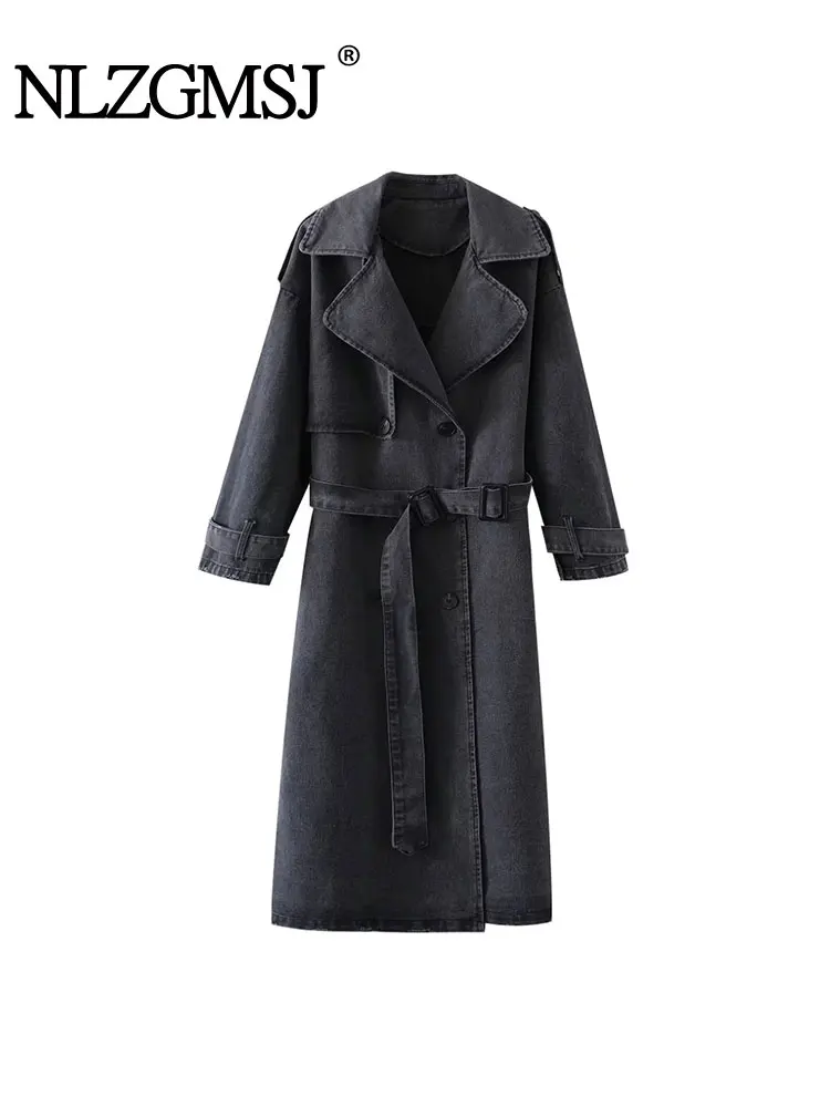 

Nlzgmsj TRAF 2024 Fashion Women Trench Coat Loose Notched Collar Double Breasted Straight Solid Autumn Windbreaker