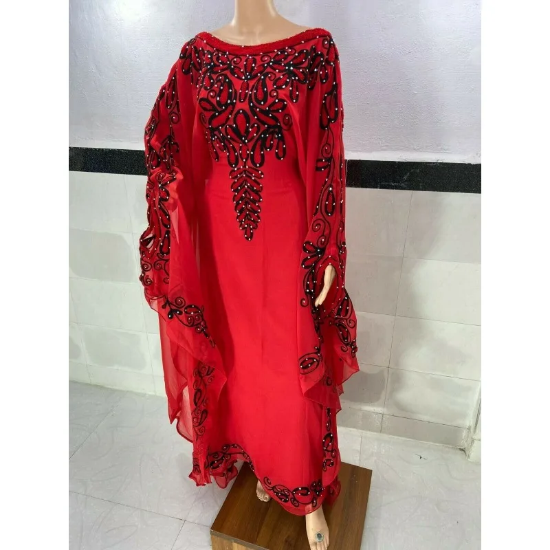 Dubai Red Dress Marocchino Caftano Georgette Dress Jilbab Arabian Fashion Trends