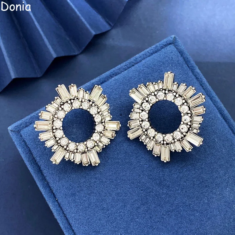 Donia Jewelry European and American Fashion Hollow Circle Titanium Steel Micro-Inlaid AAA Zircon Silver Needle Luxury Earrings
