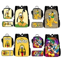Cute Mickey and Pluto Child School Backpack with Lunch Bags ,Pencil Bags ,School Bags for Boys Girls Best Gift