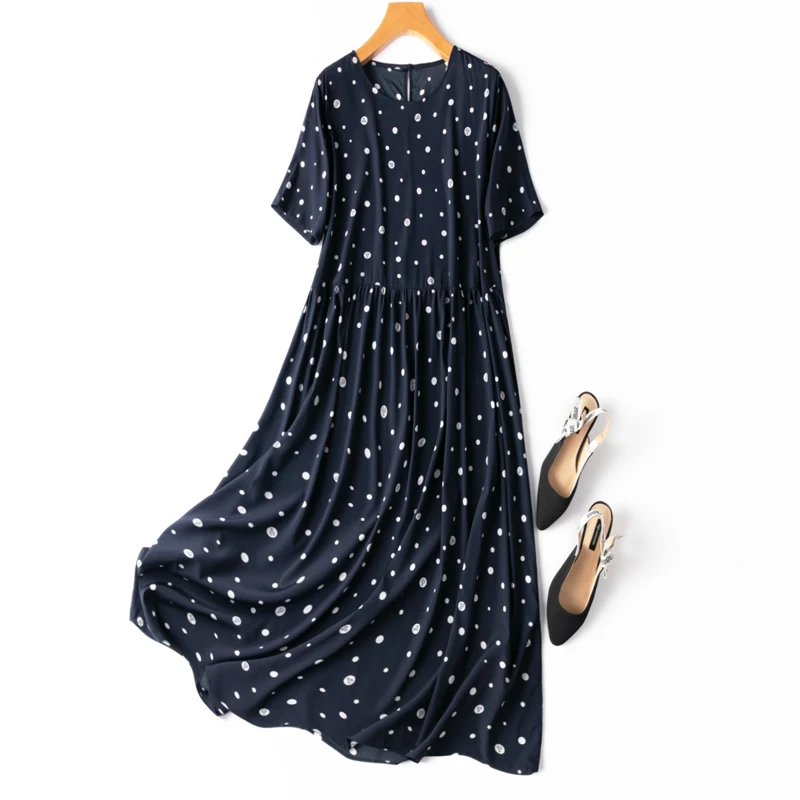 

Tcyeek 93% Real Silk Dress Elegant Dresses for Women Clothes Dot Spring Summer Mulberry Silk Dress 2024 Long Style Vestido Mujer