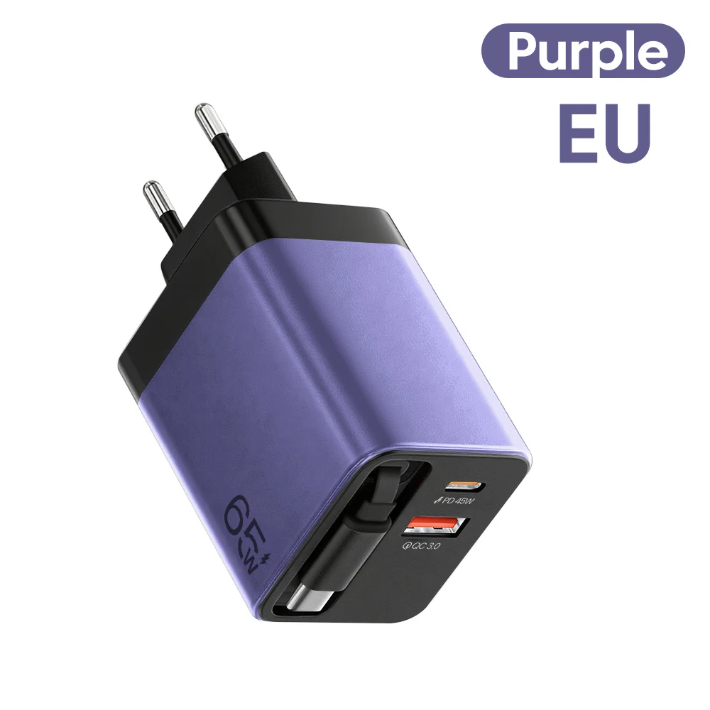 High-Power USB Charger with Telescopic Cable