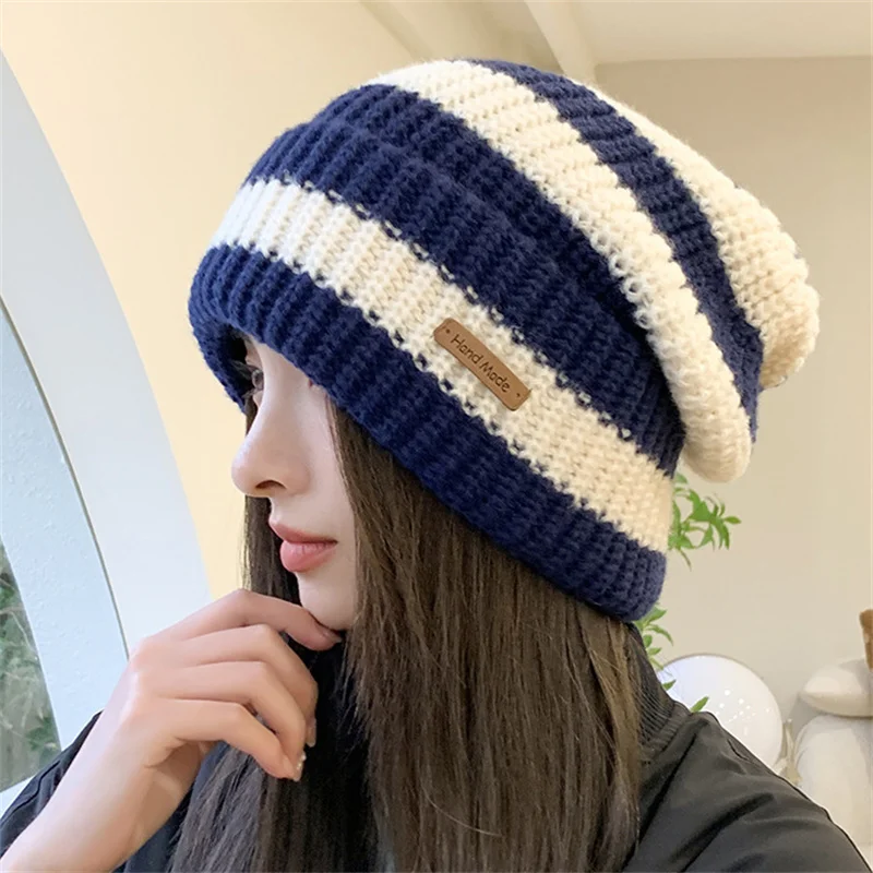 NEW Winter Warm Hats For Women Casual Stacking Knitted Bonnet Caps Men Hats Stripe Hip Hop Unisex Female Beanies - 3