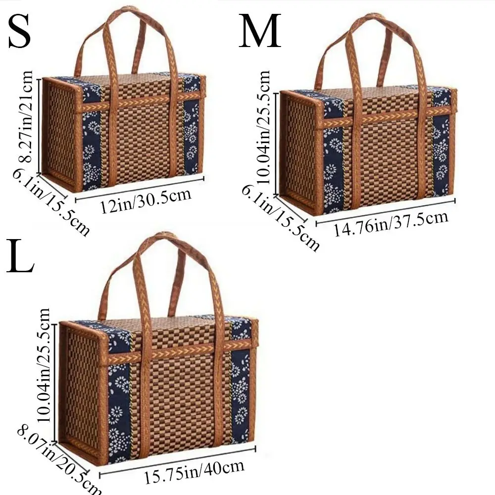 Camping Portable Storage Box Hand-Woven Basket Folding Bamboo Basket  Picnic Basket Pastoral Bamboo Woven Bamboo Products 6