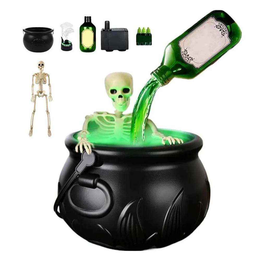 Set Decorazione Halloween Per Interni – Calderone Streghe Con Pozioni Galleggianti Fai Da Te, Teschio E Creatore Di Nebbia Con Luce Verde