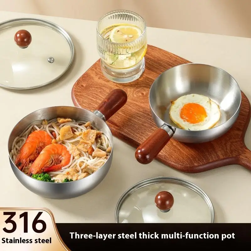 Description Picture 4 of item14cm Stainless Steel Breakfast Bowl, Fruit Salad, Yogurt and Cereal Bowl Walnut Wood Single-person Small Pot