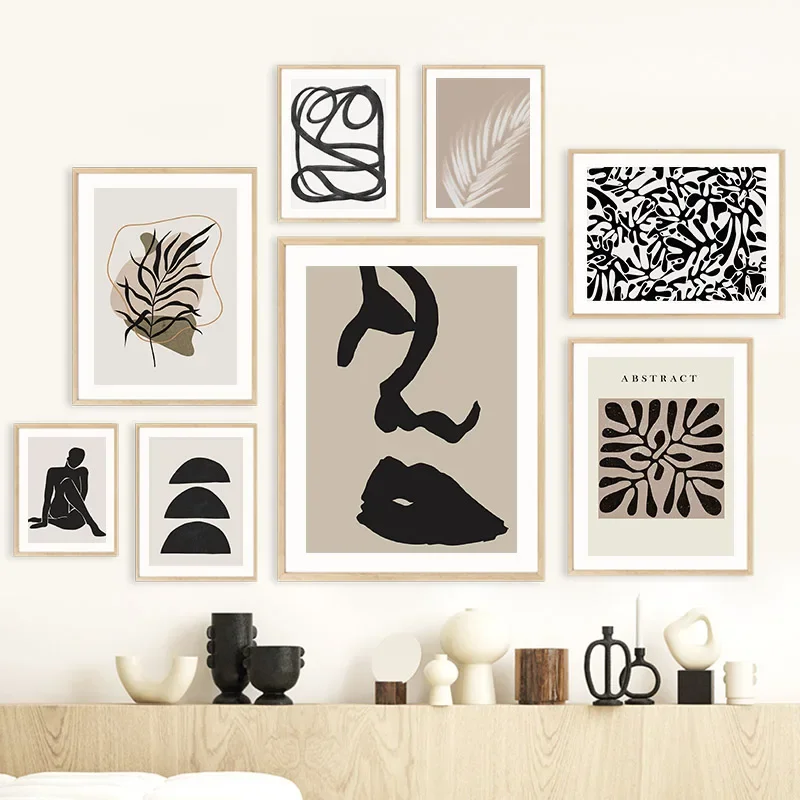 

Sexy Girl Lip Leaf Geometric Abstract Wall Art Canvas Painting Black White Posters And Prints Pictures For Living Room Decor
