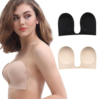 Invisible Push Up Bra Strapless Bras Dress Wedding Party Sticky Self-adhesive Silicone Brassiere Breathable Deep U Bra Underwear 1