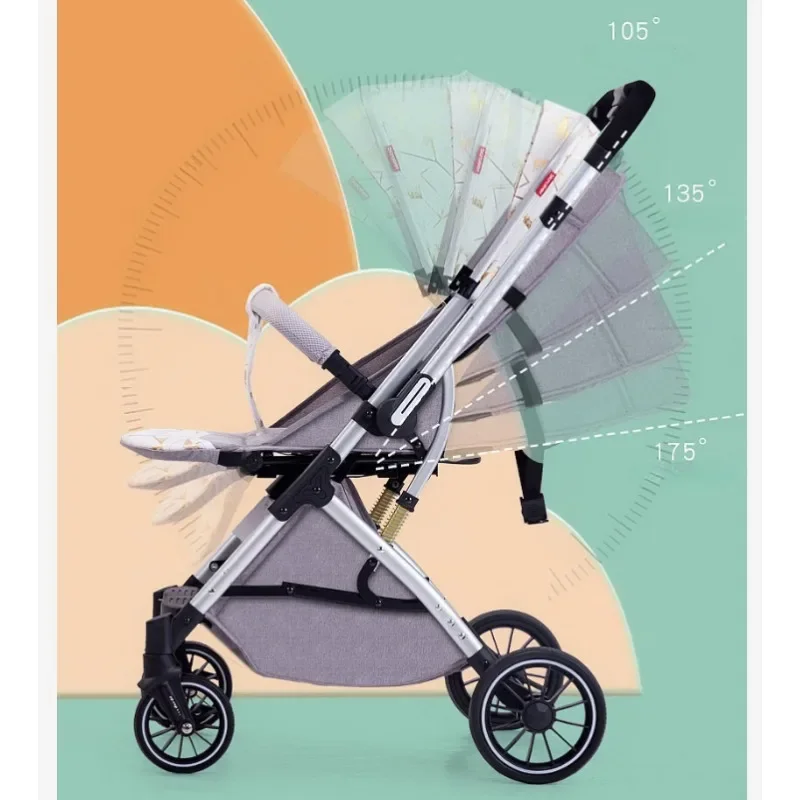 Two-way Lightweight High-view Baby Stroller Can Sit or Lie Down Portable Travel Baby Stroller Four-wheel