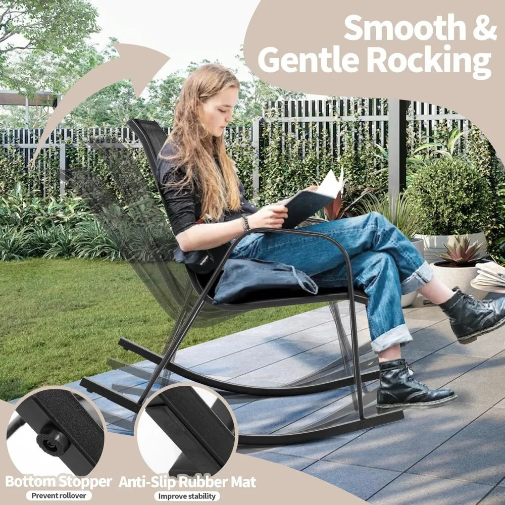 Patio Rocking Chair Set of 4, Outdoor Ergonomic Rockers with Breathable Fabric Seat, Gentle Rocking Function,Sturdy Metal Rocker 5
