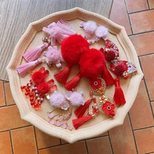 

Children's Antique Sweet Hair Accessories New Year's Tang Suit Chinese Style Hanfu Headwear Girls Hairpin Hair Ball Tassel Clip