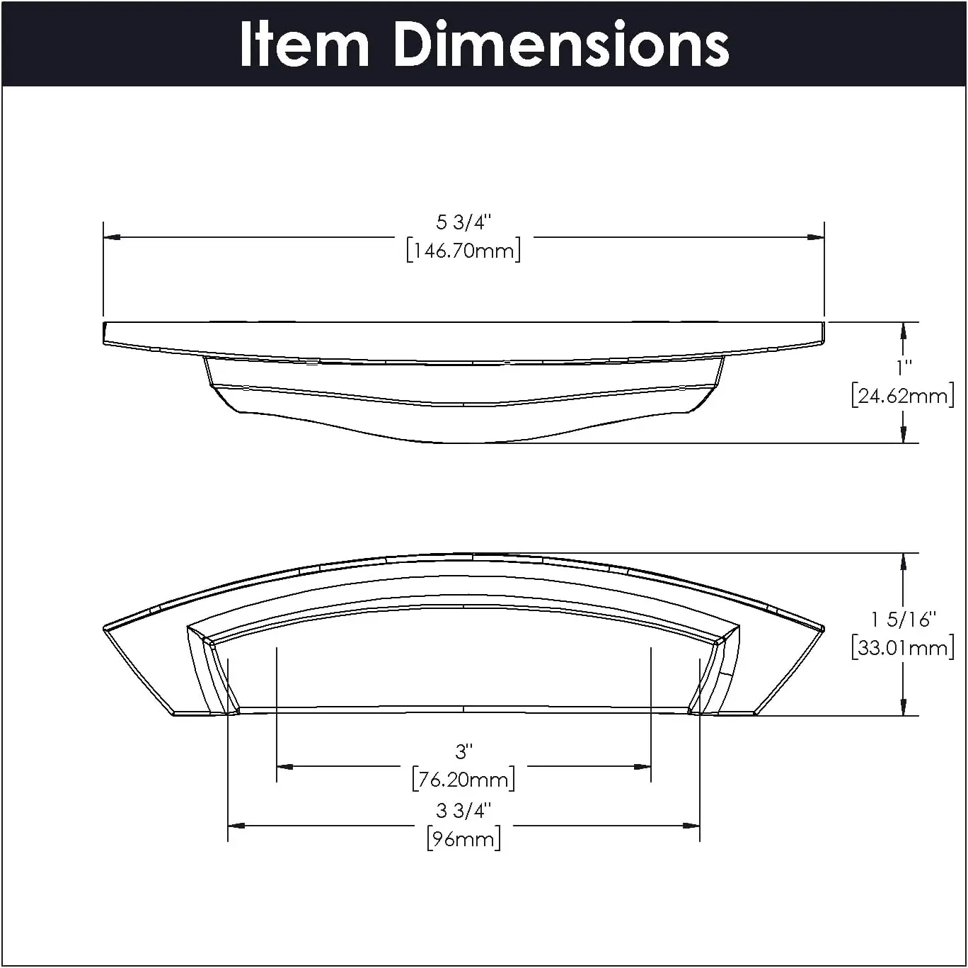 1 Pack Solid Core Kitchen Cabinet Pulls, Luxury Cabinet Handles, Hardware for Doors & Dresser Drawers, 3 Inch & 3-3/4 Inch