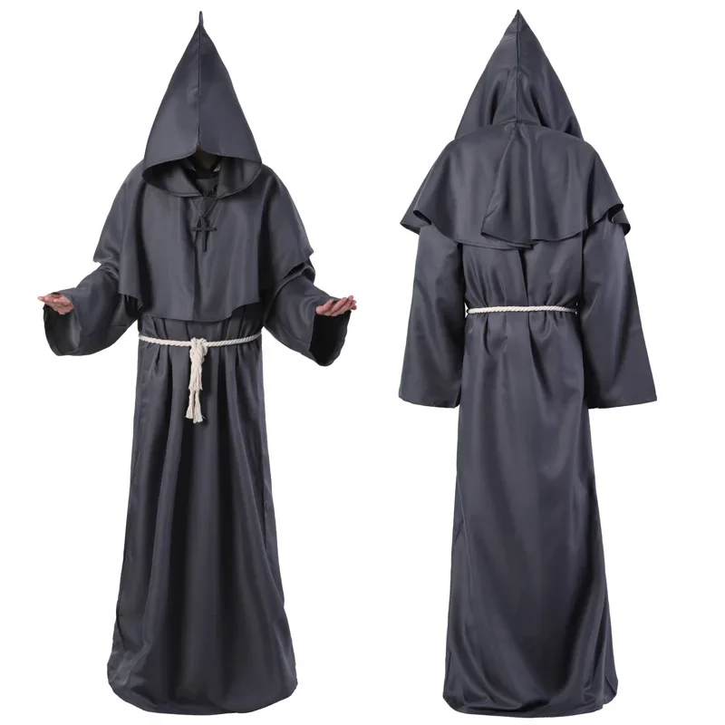 Black Cosplay Costumes Medieval Friar Robe Monk Robe Magic Wizard Robe Priest Cosplay Robe Shawl Halloween Novelty Special Use