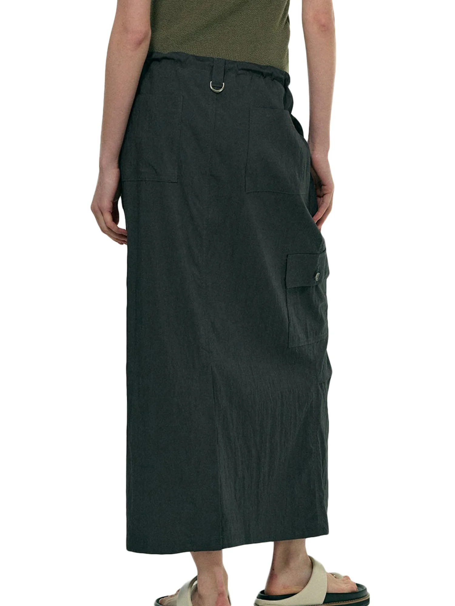 Women s Casual Maxi Skirt with Adjustable Waist Drawstring and Multiple Pockets for Everyday Street Style Comfort