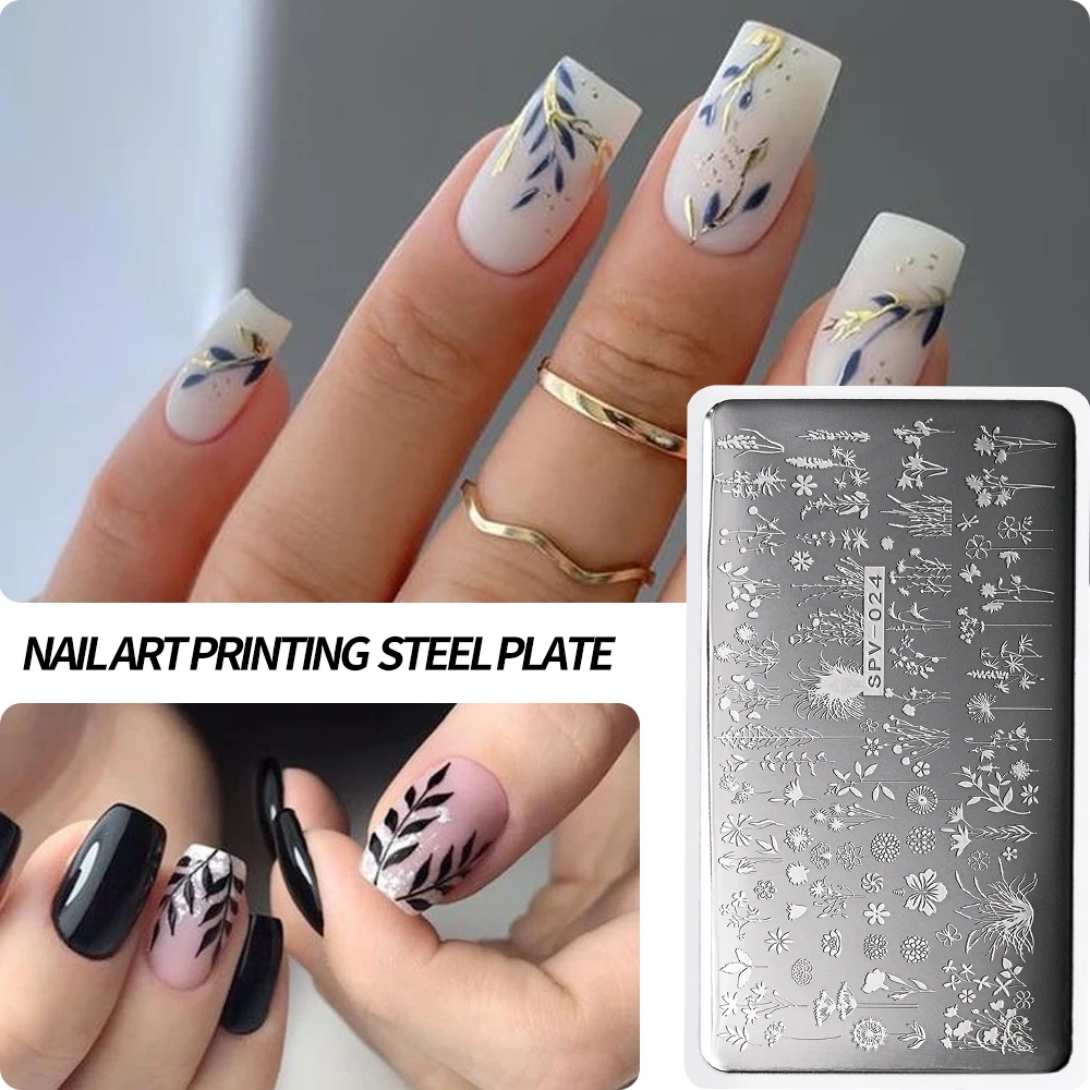 1PC 12*6cm Heart Love Valentine Nail Template Plate Leaves Floral Geometric Line Design Stamping Plates  Mold Nail Stencil Tools 4