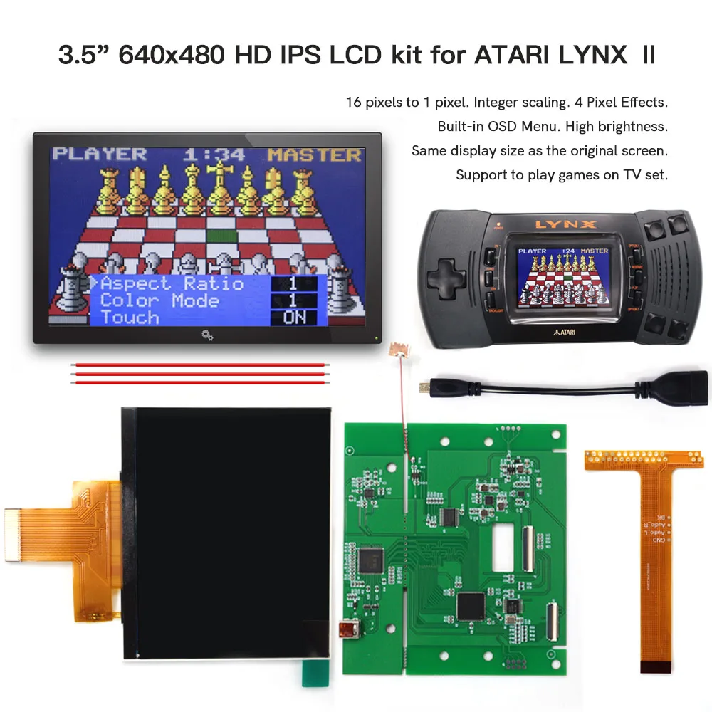 Il Più Nuovo Hd 3.5 Pollici 640X480 Retro Pixel 720P Kit Lcd Ips Ad Alta Retroilluminazione Compatibile Con Hdmi Per Atari Lynx Ii