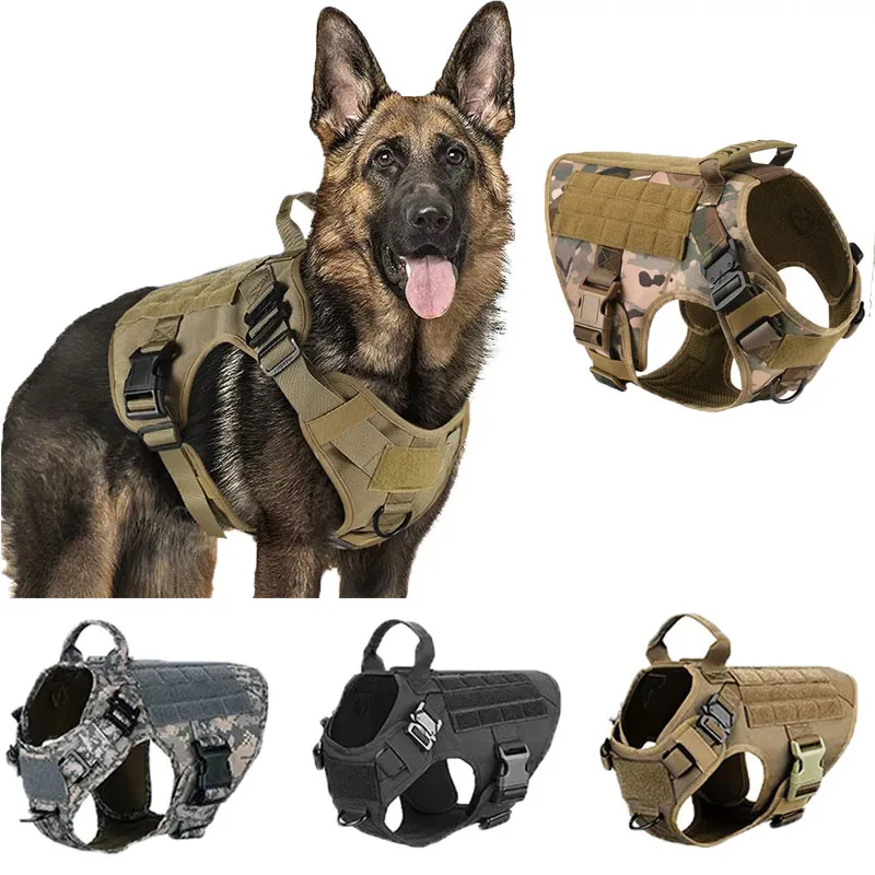 Dog Harness Tactical Military Training K9 Padded Quick Release Vest Pet Training For Set Small Medium Large Dogs