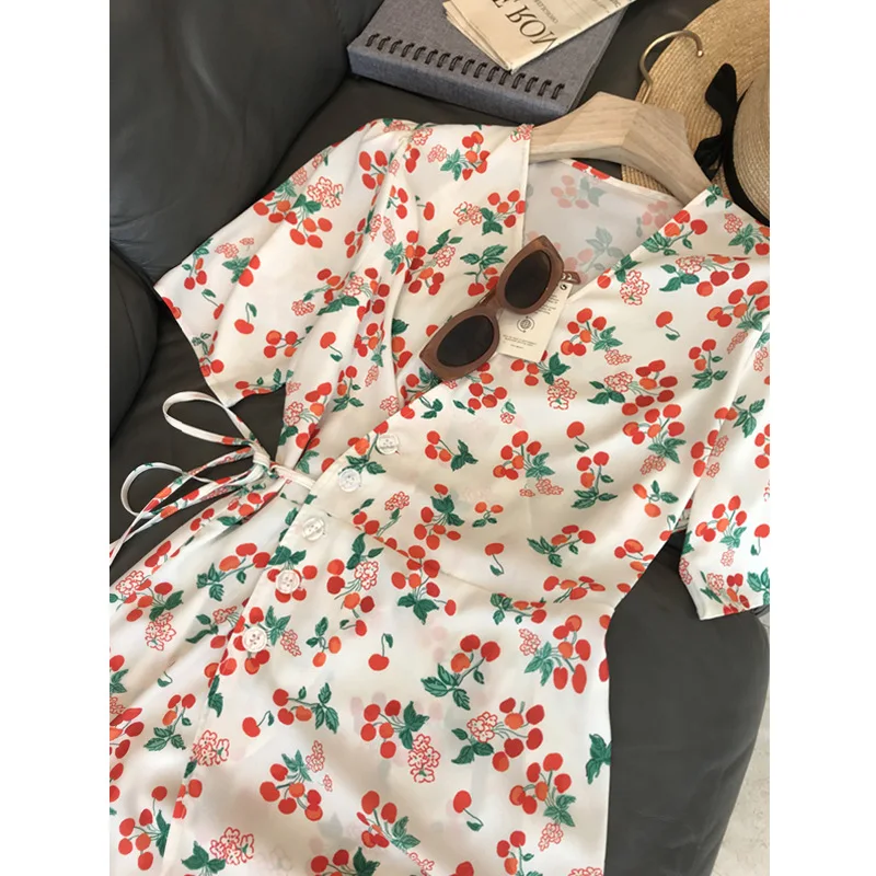 Abito Lungo Da Donna Con Stampa Vintage Francese Estiva Abito Lungo Da Tè