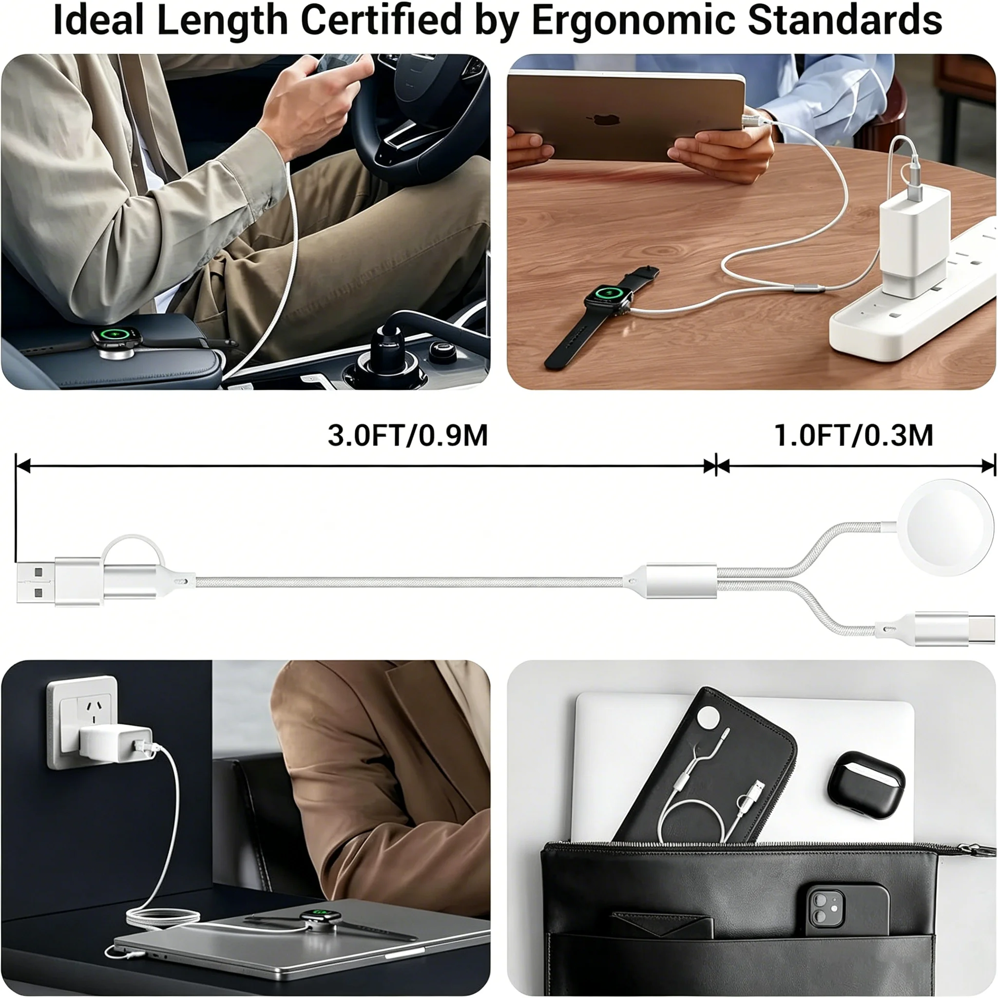 Enhanced Multi-Device Fast Charging Cable with Magnetic Wireless Charger Functionality for Smartwatches and Smartphones