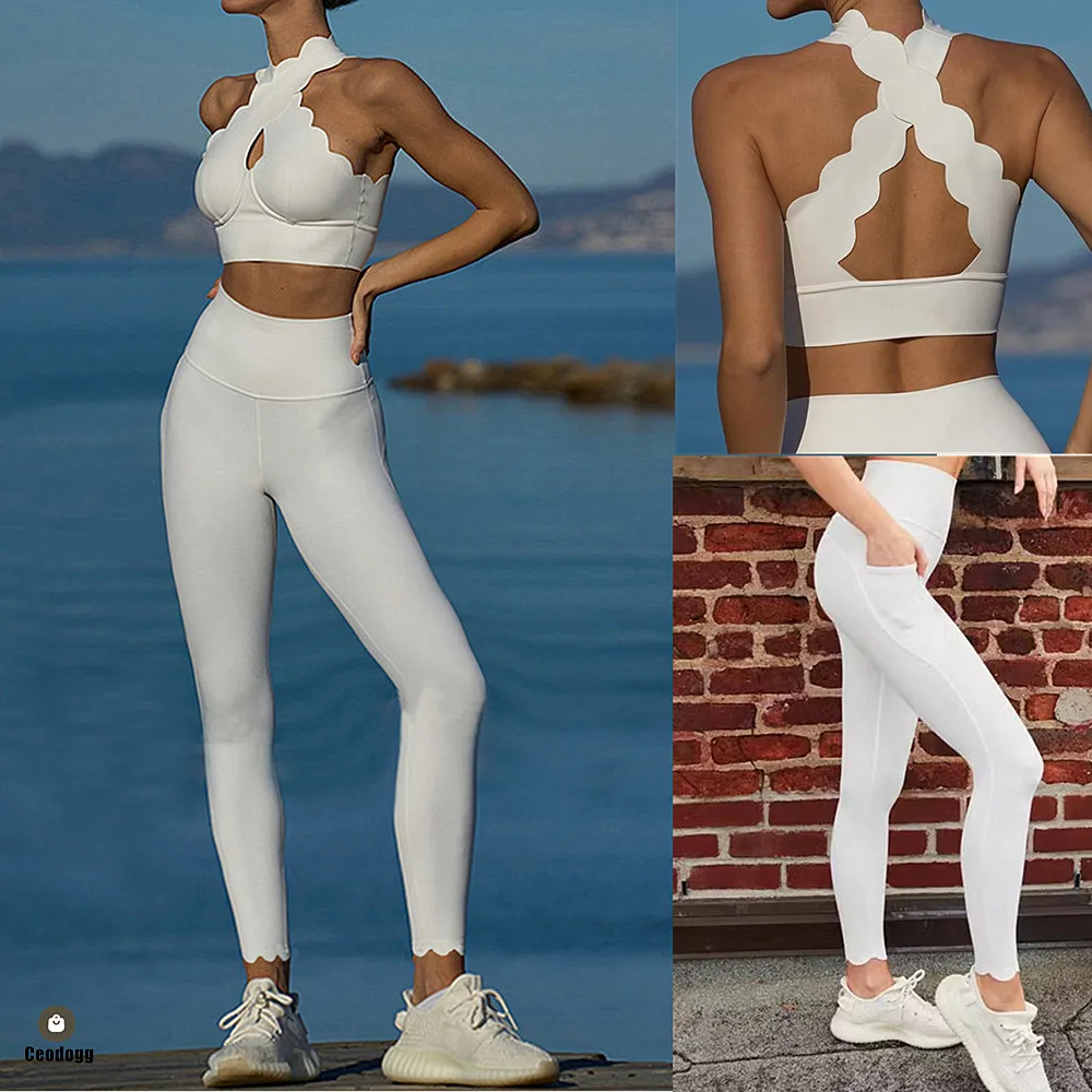 XL 1/2PCS Women Gym Yoga Set Laser Sport Bra Top High Waist Pocket Leggings Workout Pant Tracksuit Fitness Athletic Wear Suit yoga set,sports set,gym workout set,sportswear set,fitness set,sports bra set,yoga pants set