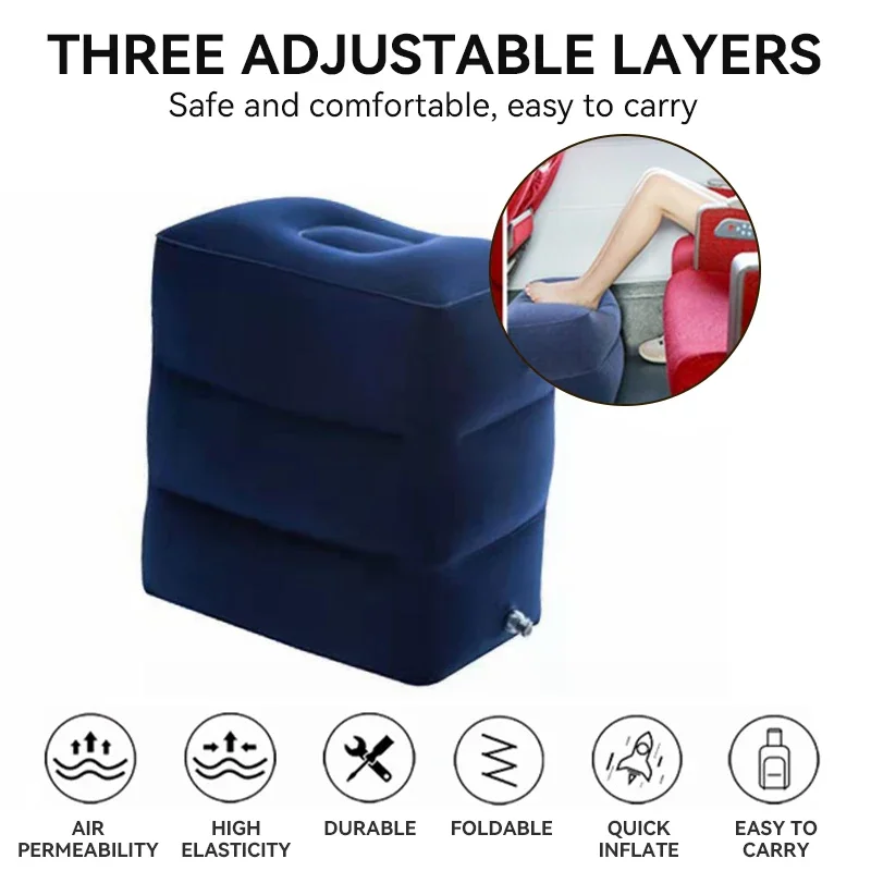 Inflatable Footrest Pillow Inflatable Foot Pillow Inflatable Foot Rest Pillow 1pcs Inflatable Cushion Footrest Inflatable Stool Travel Cushion Three-layer Flocking Footrest Adjustable Foot Stool
