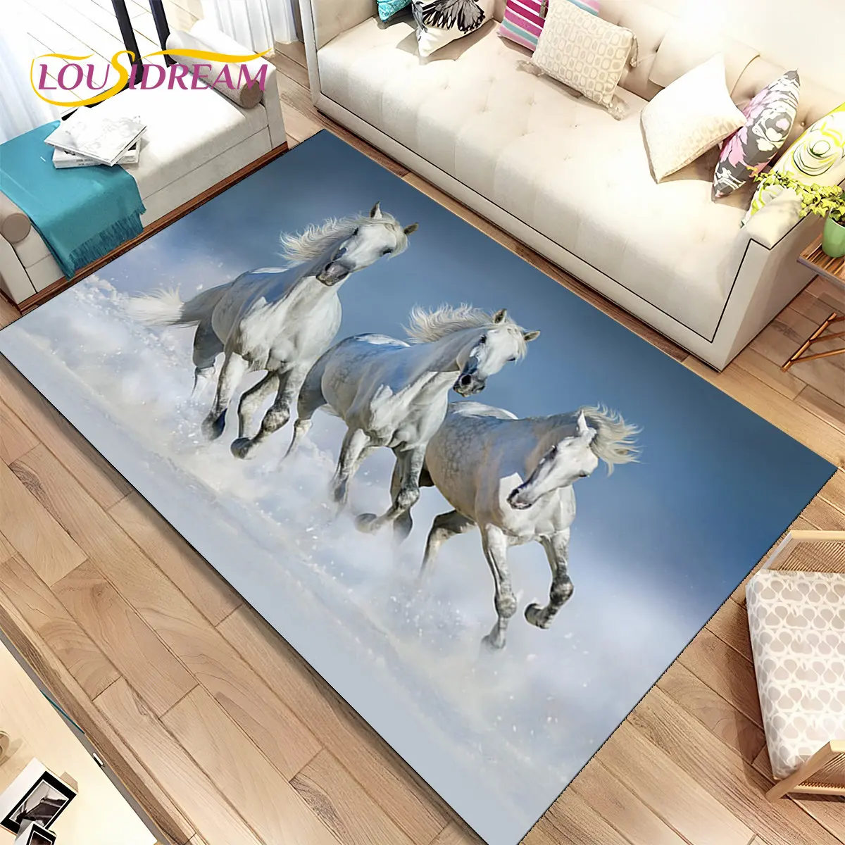 3D Animal Pentium Fine Horse Area Rug Large,Carpet Rug for Living Room Bedroom Sofa Doormat Decoration,kids Non-slip Floor Mat