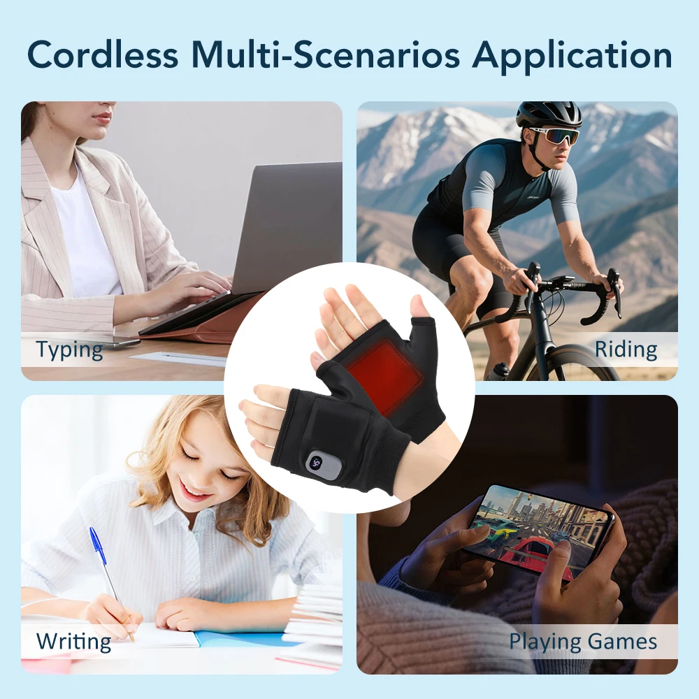 1 Pair Unisex Rechargeable Electric Heated Winter Gloves Half Finger Touchscreen Compatible Warm Outdoor Mitten for Hiking Sport