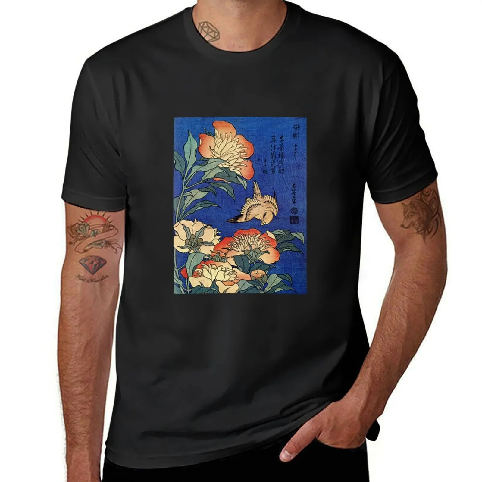 Flowers' by Katsushika Hokusai (Reproduction) T-Shirt customs plus size tops summer tops plain black t shirts men