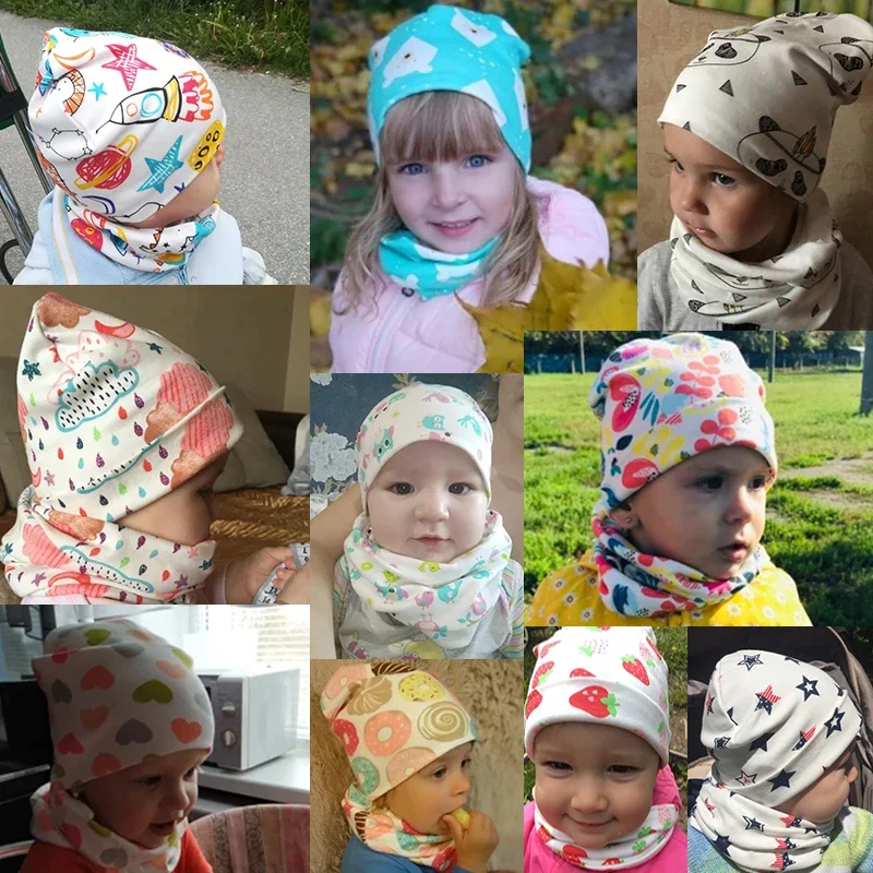 New Spring Autumn Cotton Baby Hat Warm Beanies for Boys Girls Outdoor Kids Head Cover Neck Collar Children Hat Scarf Set children hat scarf set