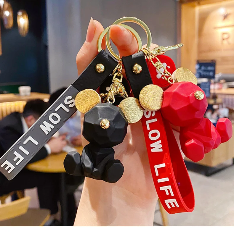 Cartoon Simple Bear Keychain Student School Bag Pendant Couple Car Key Ring Ring Girl Decoration Accessories Gift Hand Palm Toy