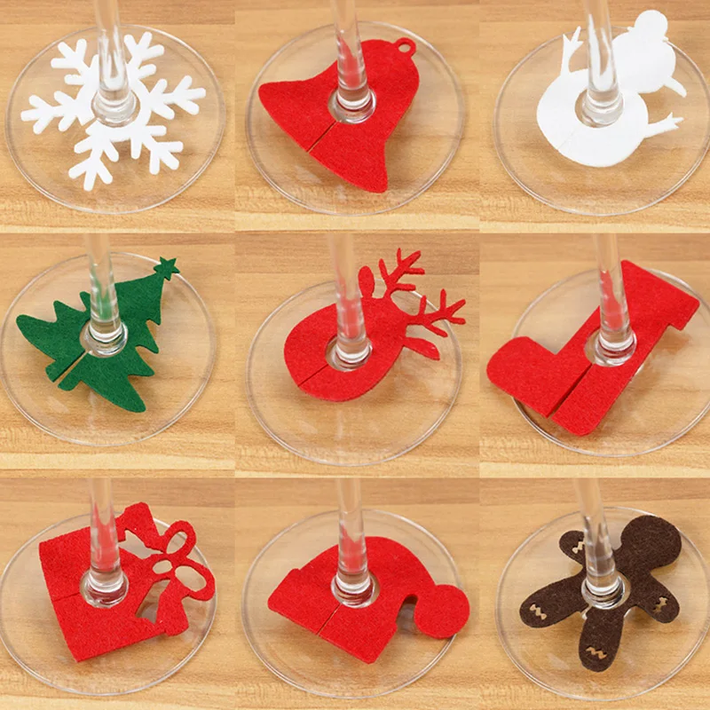 Christmas wine cup glass ring Xmas elk wine cup cards for Christmas home decorations Navidad gifts New Year party supplies 20pcs