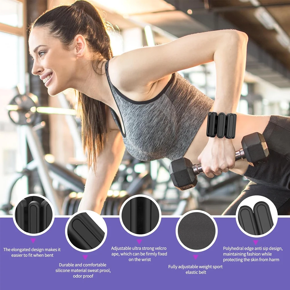 1Pair Adjustable Ankle & Wrist Weights 1Lbs/0.45kg Each Wearable Silicone Straps ankle straps ankle wrist weights