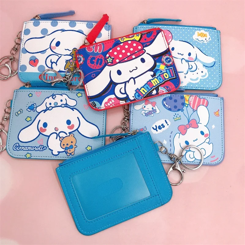 

Anime Sanrio Card Holder Cinnamoroll Accessories Cute Kawaii Coin Purse Work Permit Badge Key Ring Card Case Wallet Toy for Girl