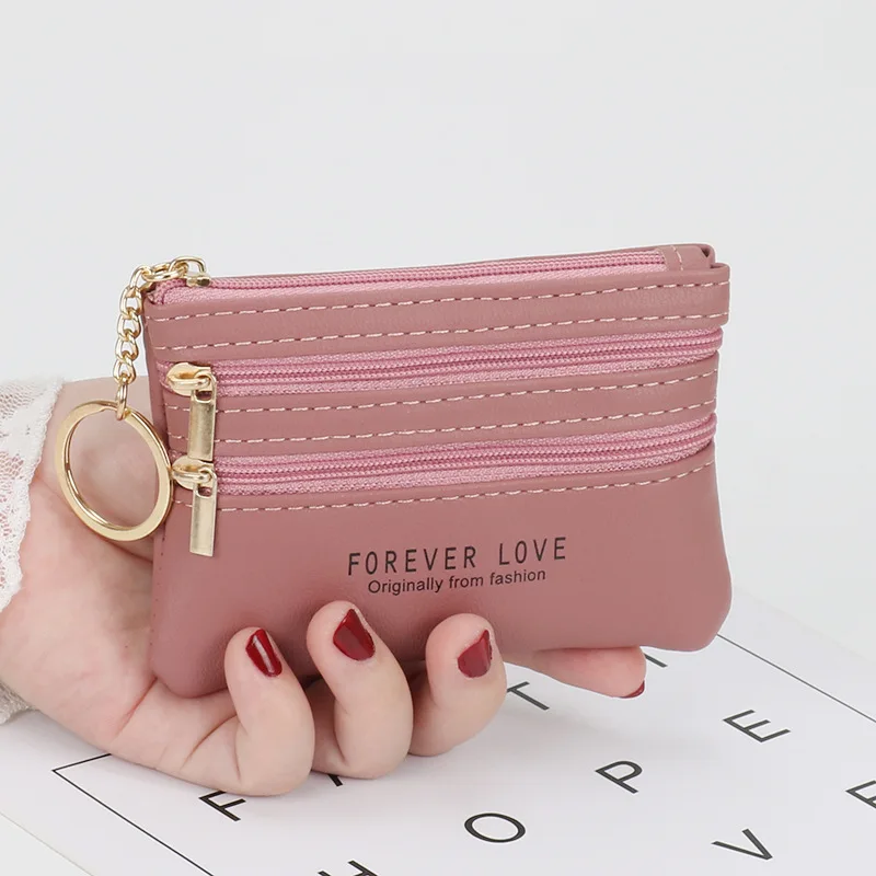 

Fashion Women Men Kids Mini Wallet Ladies Three Zipper Coin Purse Multifunctional Small Coin Credit Card Key Ring Storage Bag