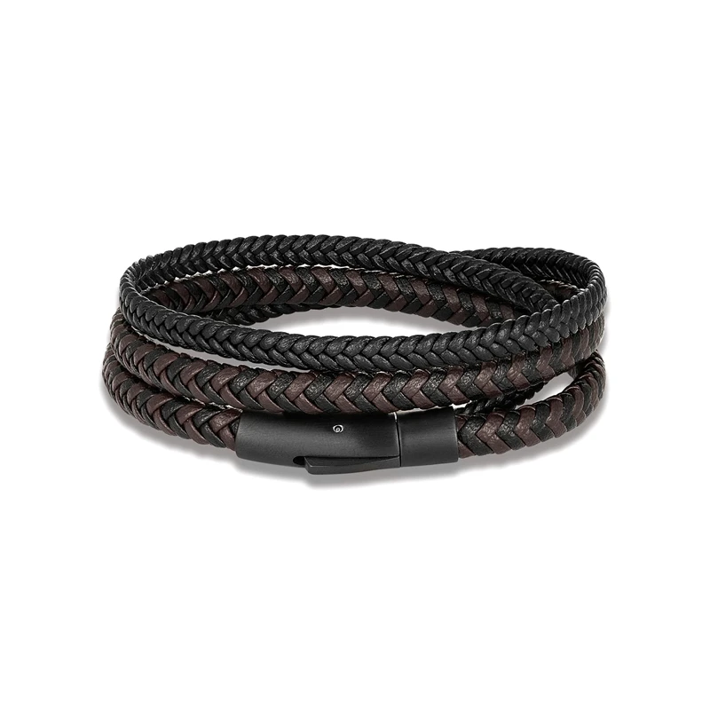 MKENDN Simple Style Men Double Layer Leather Bracelet Matte Black Stainless Steel Button Accessories Hand-woven Jewelry Gifts leather bracelet