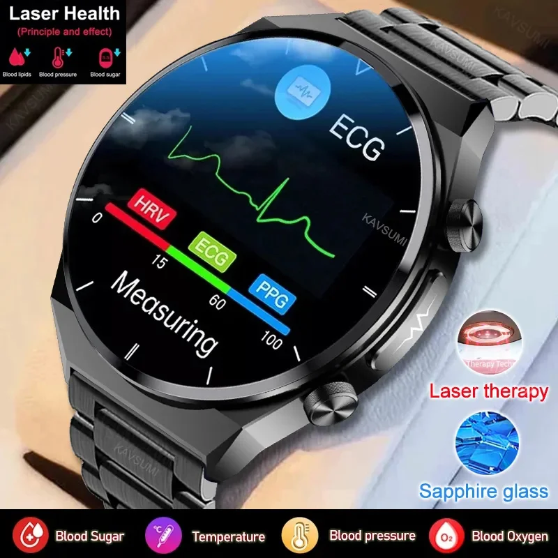 

2023New Laser Treatment Three High Smart Watch Men ECG+PPG Heart Rate Blood Sugar Meter Health Tracker SmartWatch Sapphire Glass