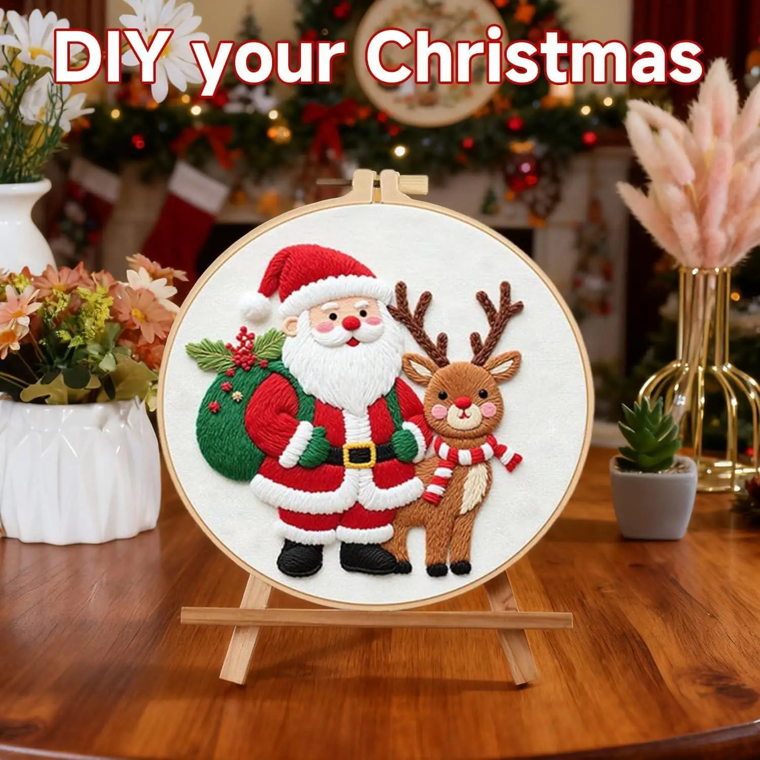 Embroidery Christmas Ornament Kits Stamped Festive Craft Supplies Beginners Embroidery Set Including Hoop For Women Girls Mom