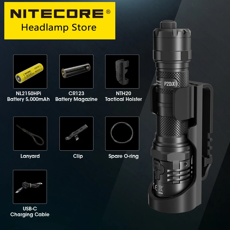 2024 NITECORE P20iX USB-C Rechargeable Torch Super Bright Military Tactical  Flashlight 4000 Lumens 5000mAh NL2150HPi Battery