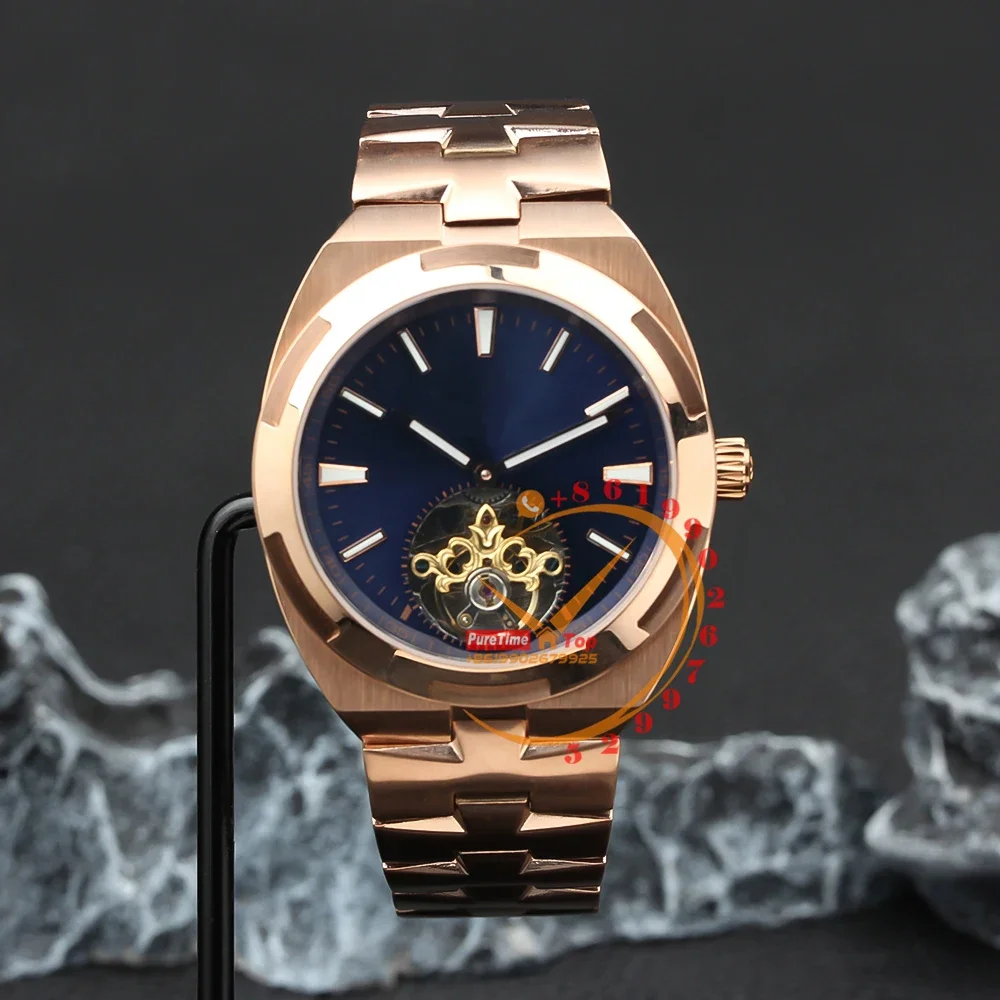 

Overseas 6000V Tourbillon Automatic Mens Watch Rose Gold Blue Stick Dial Stainless Steel Bracelet Puretime Clone 2023 Top Brand