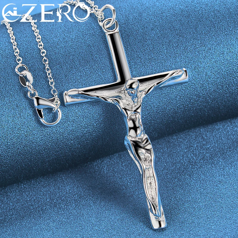 925 Sterling Silver 40-75cm Snake Chain Jesus Cross Pendant