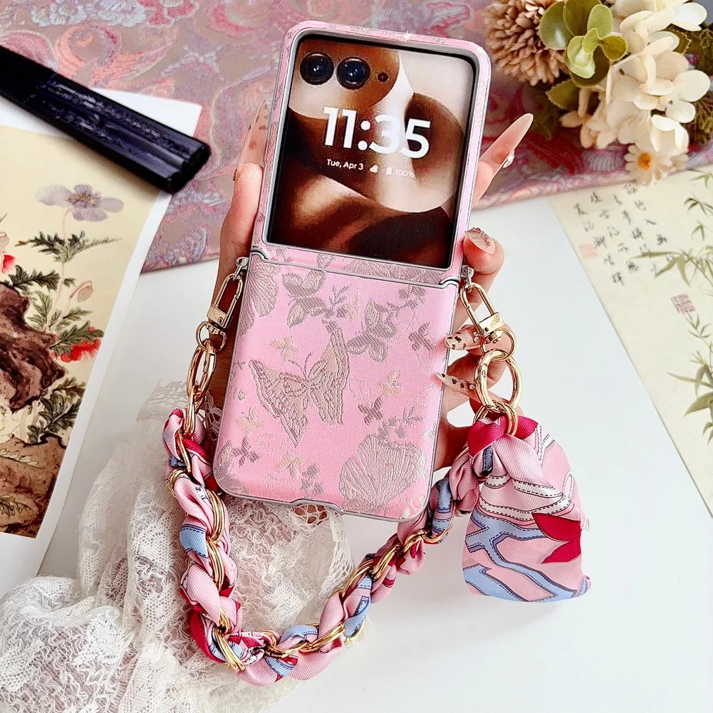 Elegant Embroidered Butterfly Phone Case with Silver-Edged Side Buckle