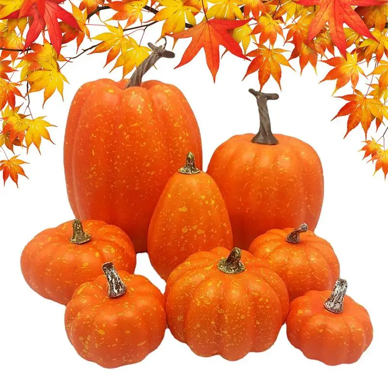 

8pcs Artificial Pumpkin Assorted Fake Simulation Pumpkin DIY Fall Harvest Decorative Foam Pumpkins Halloween Party Decoration