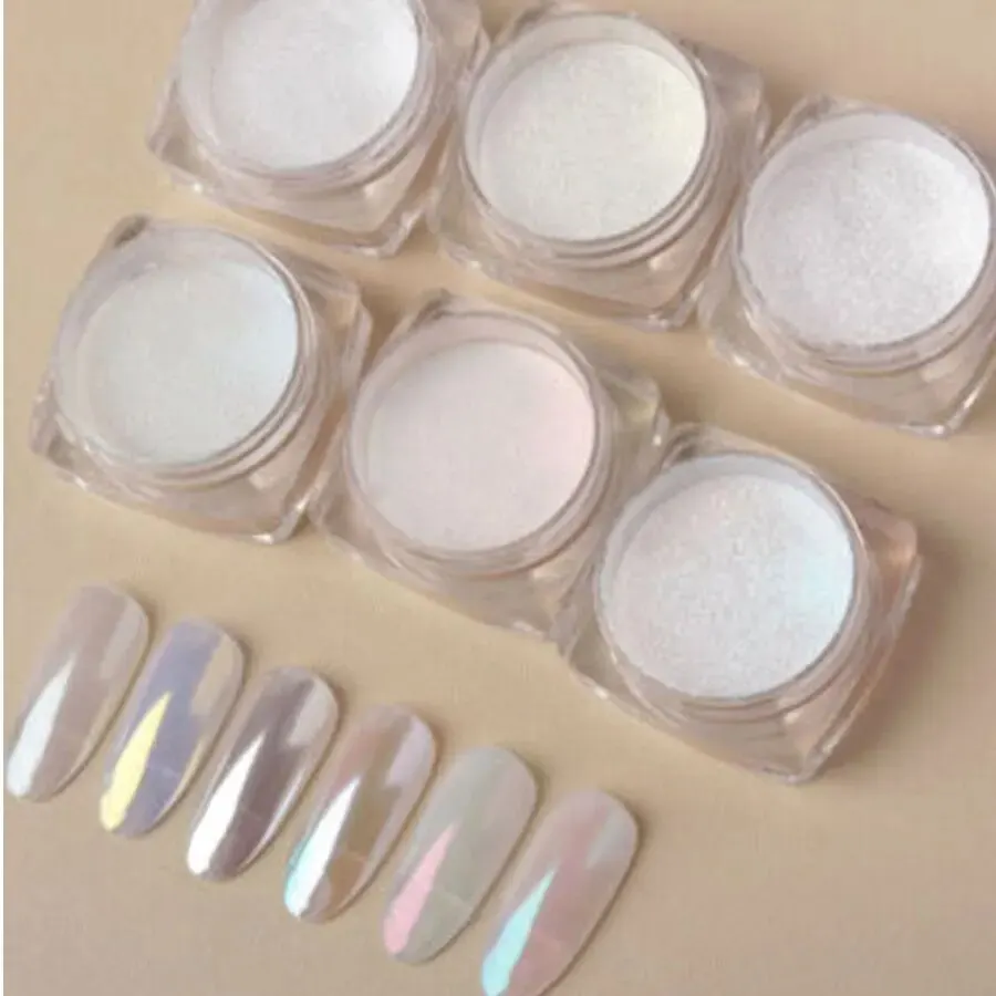 1 Pz Fairy Powder Nail Powder White Chrome Pearl Shimmer Glitter Wedding Bride Nail Design Aurora Sfregamento Polvere Effetto Specchio