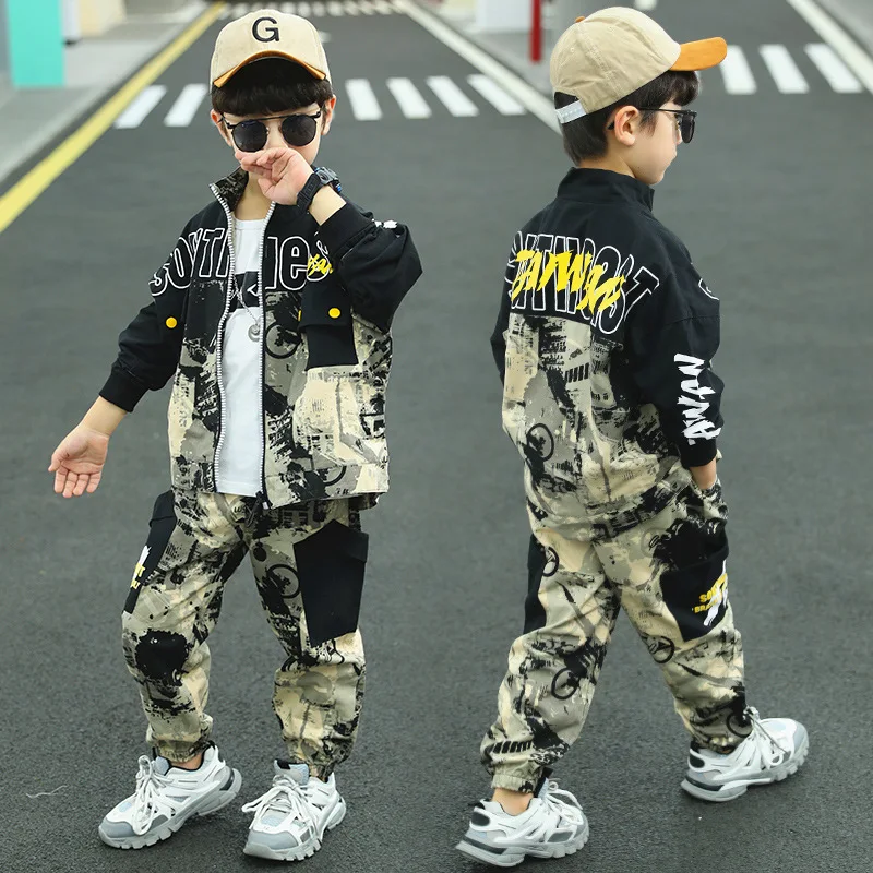Kids Clothes Boys Camouflage Suit Spring Autumn Baseball Two Piece Set Summer Camp