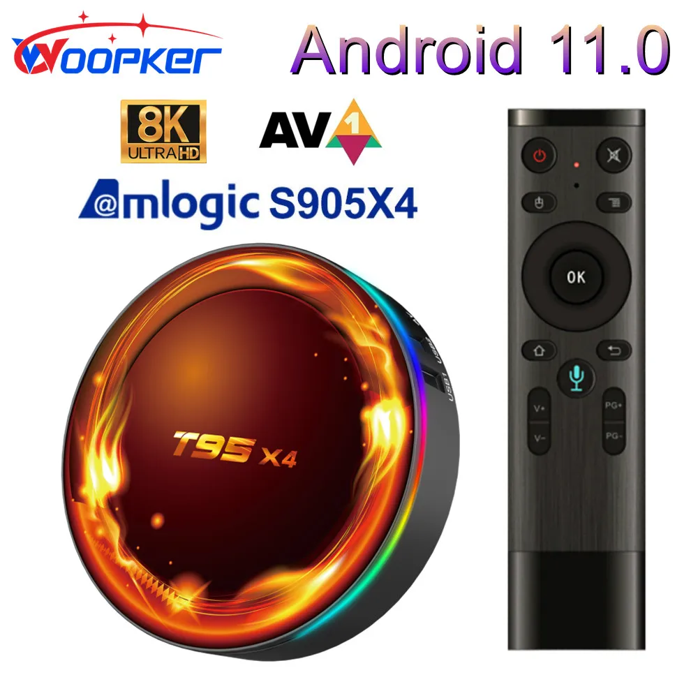 Woopker T 95X4 Android 11 Smart Tv Box Amlogic S905 X 4Gb Ram 32G 64Gb Rom Av1 2.4G 5G Dual Wifi 100M 8K Hd Youtube Settopbox