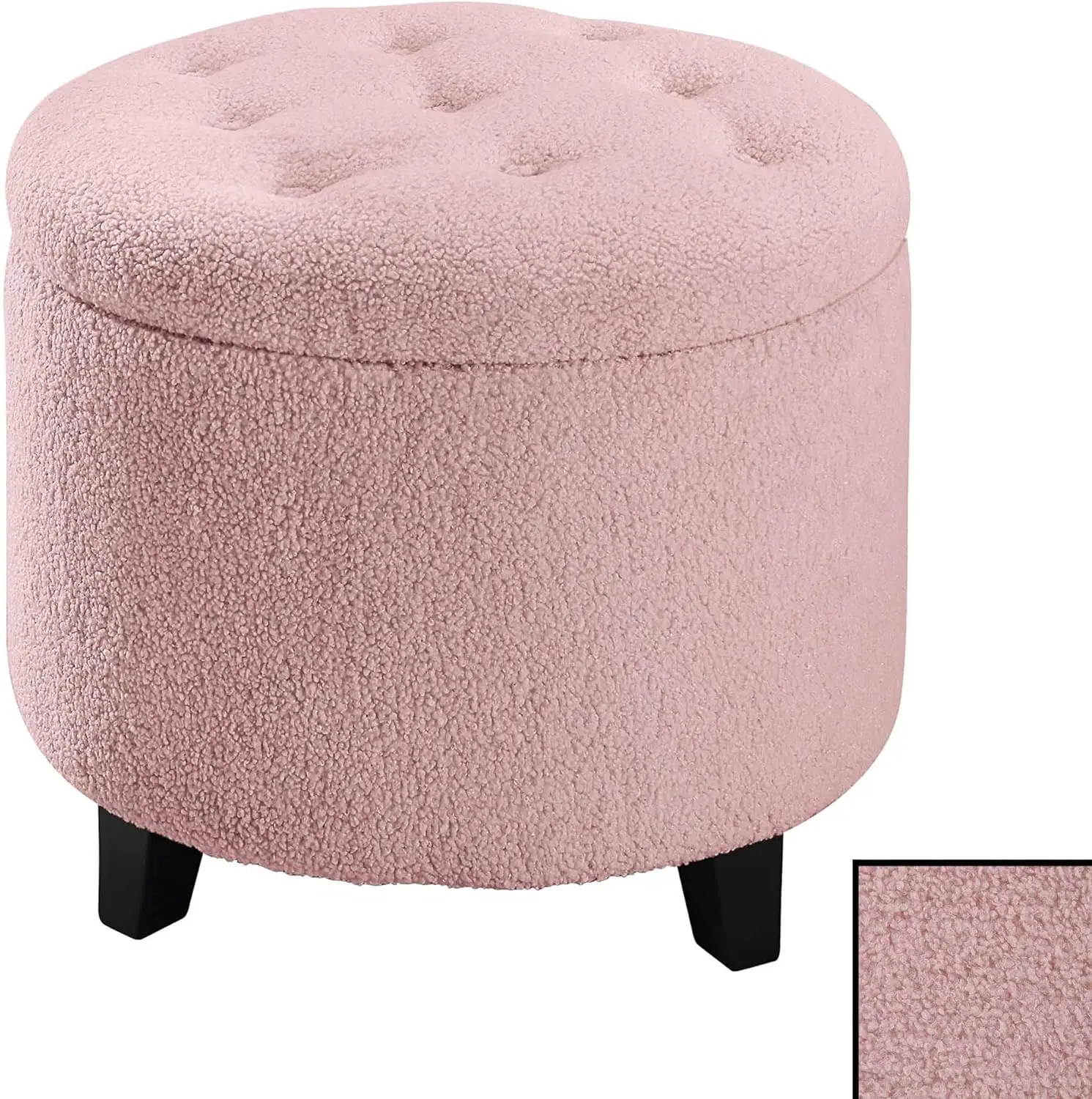 

Round Upholstered Sherpa Storage Ottoman 19.75" - Versatile Boho, Contemporary Foot Stool for Living Room, Office, Sherpa Pi