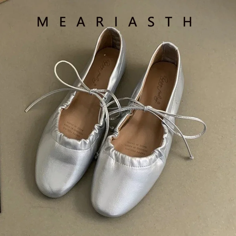 Meariasth 2024 가을 여성 플랫 신발 패션 라운드 발가락 얕은 슬립 메리 제인 신발 소프트 플랫 힐 야외 드레스 보트 신발