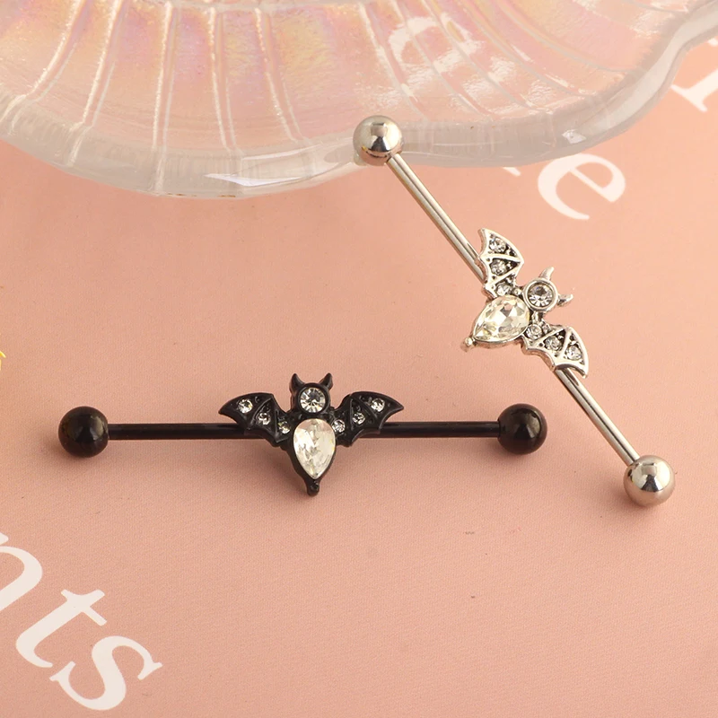 14g Stainless Steel Long Industrial Piercing Snake Moon CZ Crystal Piercing Barbell Earring Cartilage Helix Piercing 38MM