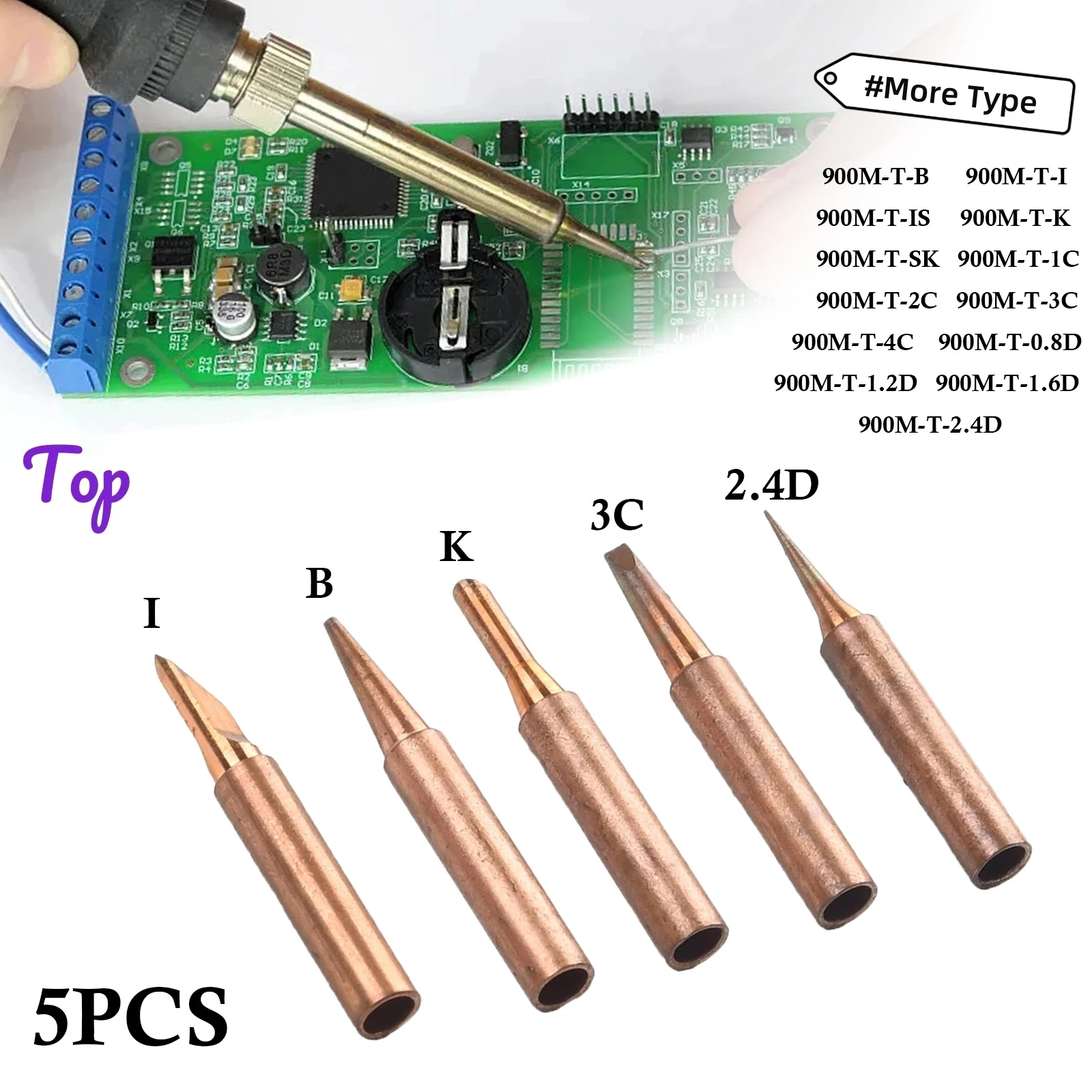 

5PCS Pure Copper Soldering Iron Tip Professional 900M-T Lead-Welding Head Sets Household Soldering Replacement Accessories