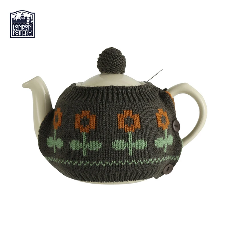 London Pottery Teapot Tea cosy Dark Grey Flower 80% Wool Knit Cover kettle fabric cover Cute tea cozy Decoration Gifts Keep Warm